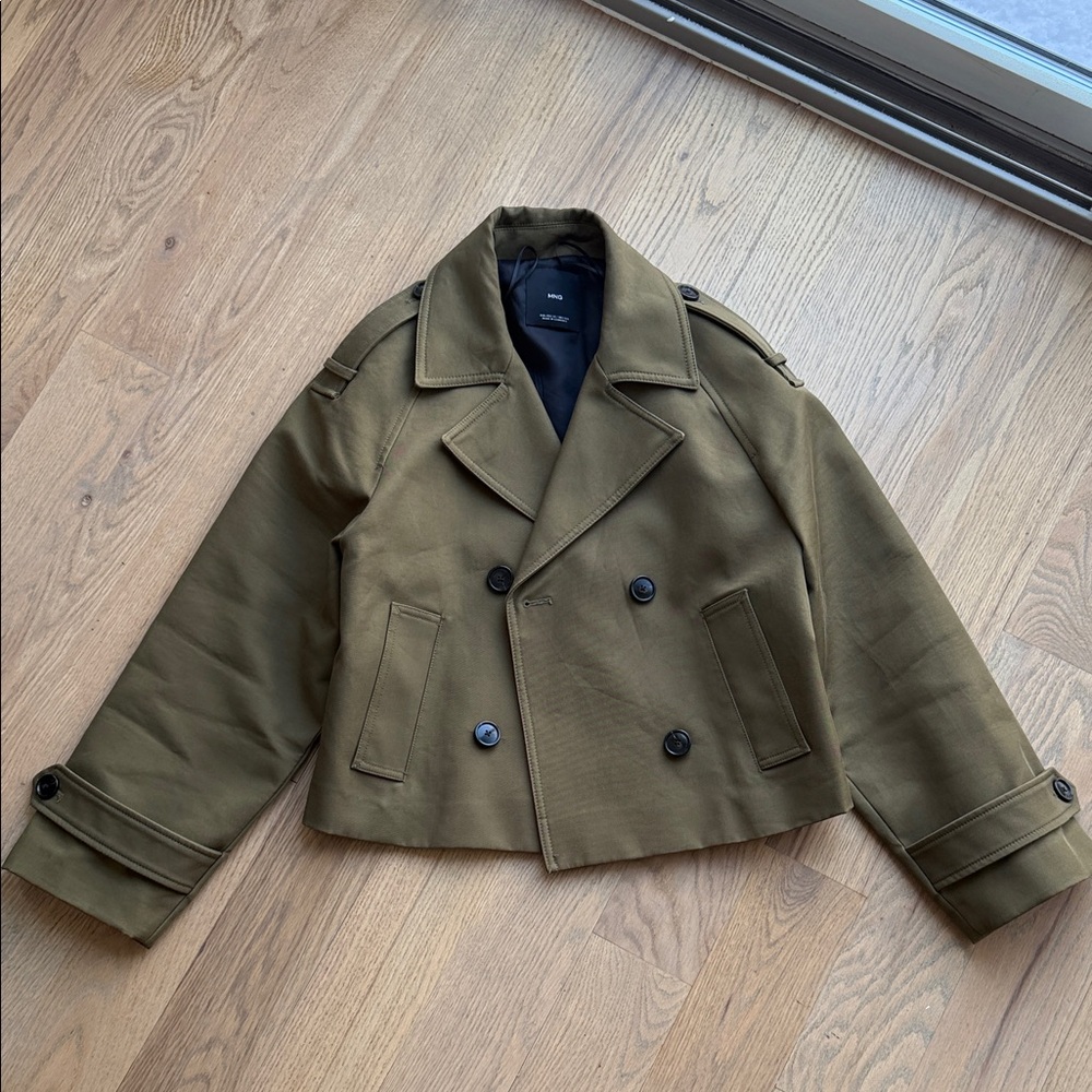 Mango Khaki Double-Breasted Women’s Cropped Trench sz XS